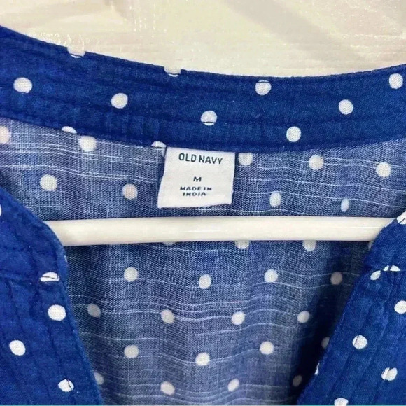 Old Navy Women Blouse Size M Blue Polka Dot V Neck Long Sleeve Shirt Top Button - Picture 6 of 7
